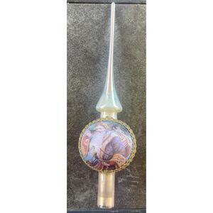 VTG Lauscha Glas Santa Christmas Tree Topper Pink & Silver Blown Glass Germany